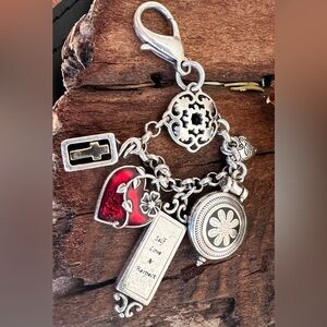 Brighton Bag Charm Fine Silver .999 Plated Faith Church Red Enamel Heart Mandala